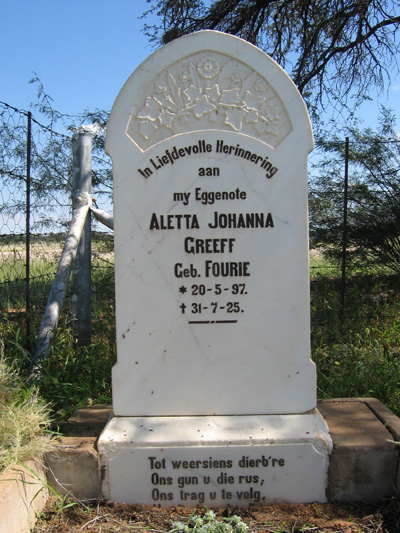 Aletta Greeff. Gravestone.